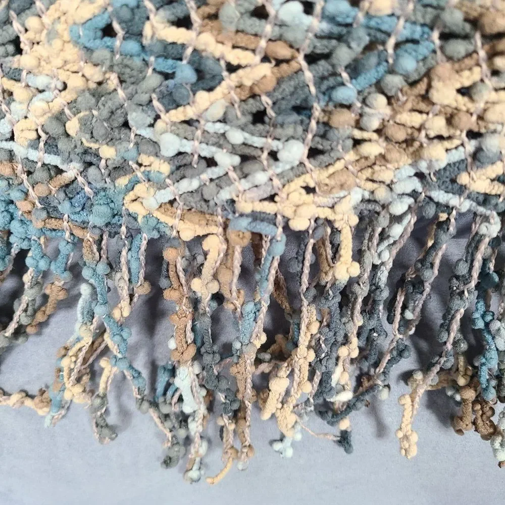 Chenille Woven Knit Open Weave Throw Blanket Chevron Pattern With Fringe Ocean